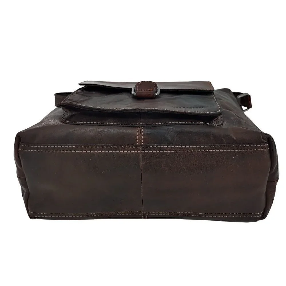 JACK GEORGES Voyager Hand-Stain Re-Tanned Buffalo Leather Flap Pocket Hobo Bag
